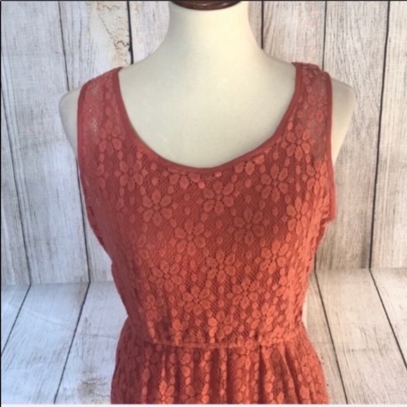 Dusty Coral color Lace look dress with sheath slip - Picture 3 of 7